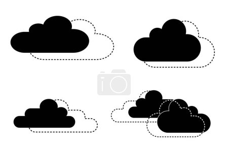 Illustration for Vector Set of Trendy Silhouette Black Clouds Icons Isolated on White Background. Cloud Symbol for Your Web Site Design, Logo, App, UI. Vector Illustration, - Royalty Free Image