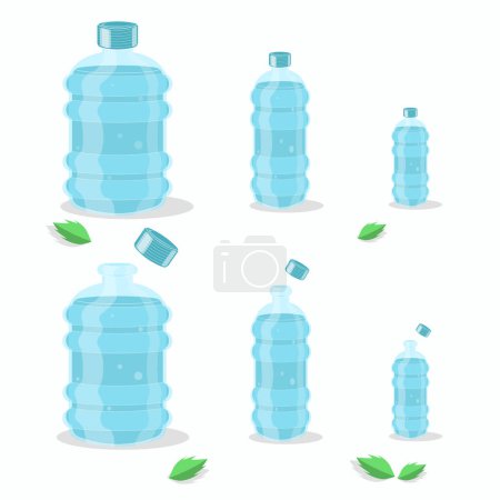 Vektor-Wasserbehälter in verschiedenen Größen. Alle isoliert auf weißem Hintergrund Wasser Spritzwasser Wellen und Tropfen Design-Elemente Saubere Süßwasserbehälter
