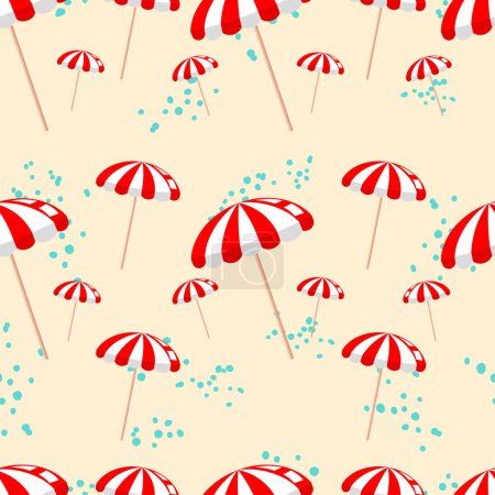 Téléchargez les illustrations : Modèle vectoriel de cadre décoratif parasols de plage sur fond. Conception de bannières de mise en page Web. Affiche enseigne, carte de voeux. - en licence libre de droit