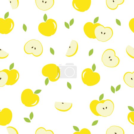 Illustration for Vector yellow apples seamless pattern. Whole apples and slices with leaves on white background. Repeatable backgrounds for paper cover fabric gift - Royalty Free Image