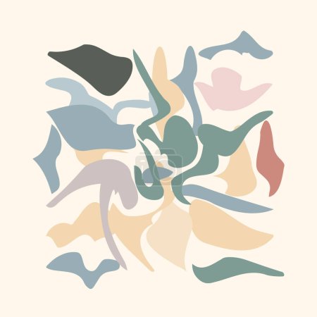 Ilustración de Diseño minimalista abstracto de formas irregulares en colores azul, rosa, verde y amarillo. Tonos pastel de colores. ilustración vectorial. - Imagen libre de derechos