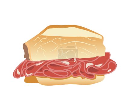 Illustration for Bread with mortadella. Brazilian fast food served in bakeries and pubs all over Brazil. Vector illustration isolated on white background. - Royalty Free Image