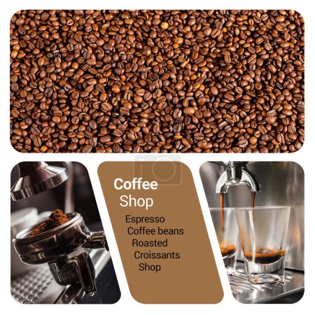 Photo for Coffee Shop Concept Photo Collage. Can be used for visual stand, display, brochures, flyer - Royalty Free Image