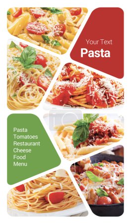 Foto de Pasta Concept Photo Collage. Can be used for visual stand, display, brochures, flyer - Imagen libre de derechos