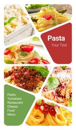 Photo for Pasta Concept Photo Collage. Can be used for visual stand, display, brochures, flyer - Royalty Free Image