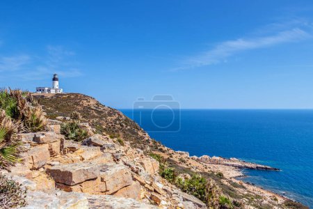 High Cliff View with Lighthouse in El Haouaria, Tunisia. Noth Africa