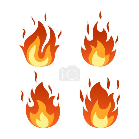 Ilustración de Collection of bonfire fire flame abstract stye isolated on white background - Imagen libre de derechos
