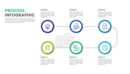 Foto de Infografía de negocio vectorial con 6 pasos o proceso e iconos. - Imagen libre de derechos