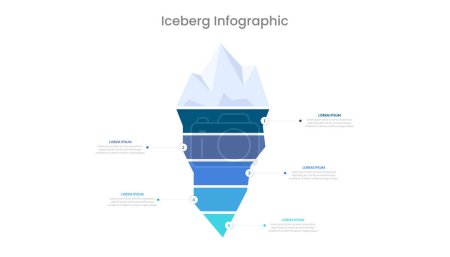 Plantilla de diapositiva de presentación infográfica modelo Iceberg con 5 pasos. Infografía vectorial