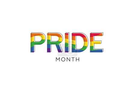 Mes del Orgullo Gay en junio. Palabra LGBTQ PRIDE rainbow flag color concept card, banner sobre fondo blanco