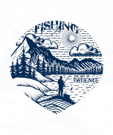 Fishing The art of Patience line art t shirt design illustration