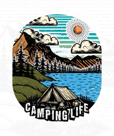 Camping Life aventure en plein air t-shirt illustration design