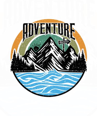 Adventure awaits outdoor travel t shirt design illustration