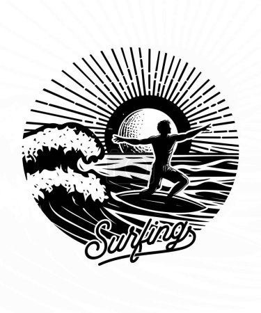 surf été plage ligne art t shirt conception illustration