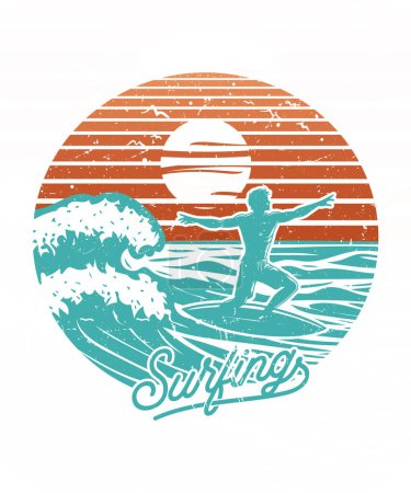 Sommer Surfen Strand Abenteuer T-Shirt Design Illustration