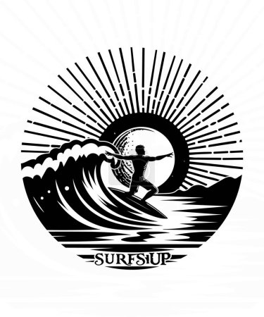 Illustration for Surfs up surfing beach line art  t shirt design - Royalty Free Image