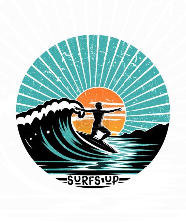 Surfs up summer beach t shirt design illustration