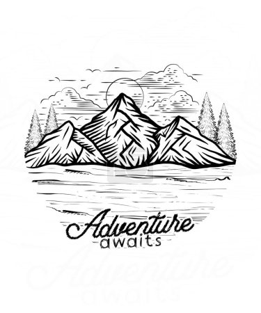 Abenteuer erwartet Line Art Vector T-Shirt Design Illustration