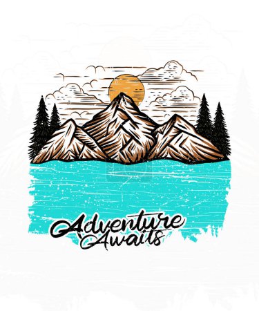 Abenteuer erwartet Outdoor-Vektor T-Shirt Design Illustration
