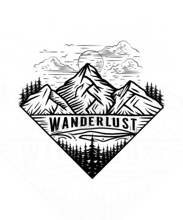Wanderlust mountain line art adventure t shirt design