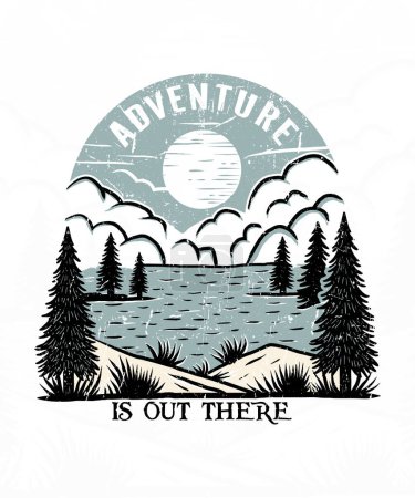 Téléchargez les illustrations : Aventure est là-bas illustration de conception de t-shirt lac - en licence libre de droit