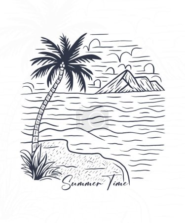 summer time line art adventure t shirt design illustration