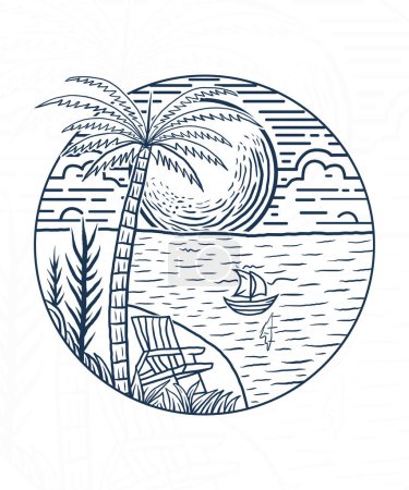 Téléchargez les illustrations : Profitez de l'été à la plage aventure ligne art t-shirt design - en licence libre de droit