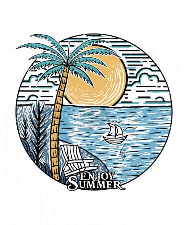 Téléchargez les illustrations : Profitez de l'été dans les amateurs d'aventure de plage t-shirts dessins - en licence libre de droit