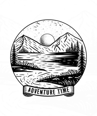 Summer mountain adventure vector line art t shirt design