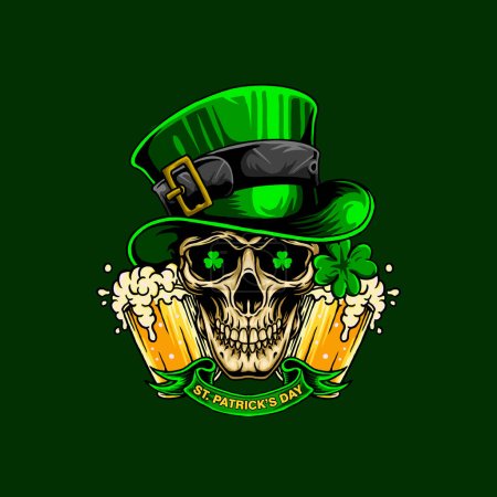 St. Patrick's Day. Skull with beer glass. Lucky irish