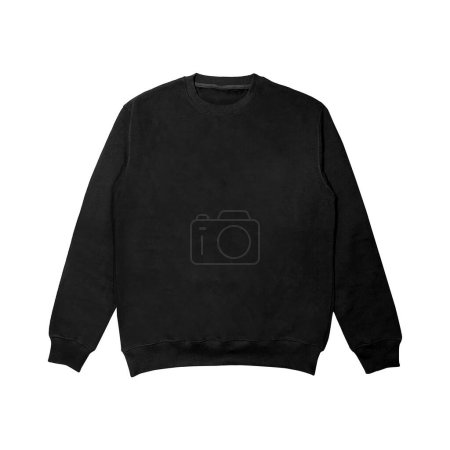 Photo for Blank sweatshirt color black template front and back view on white background. crew neck mock up - Royalty Free Image