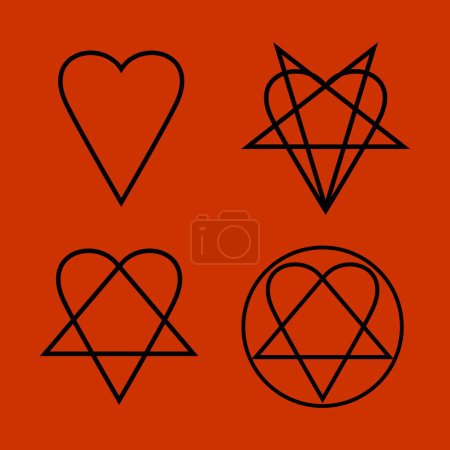 Illustration for Heart Pentagram Inverted Heartagram Sign, Symbol of love and hate, pentagram and ritual circle. emblems and sigil occult symbols. - Royalty Free Image