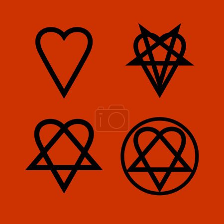 Illustration for Heart Pentagram Inverted Heartagram Sign, Symbol of love and hate, pentagram and ritual circle. emblems and sigil occult symbols. - Royalty Free Image