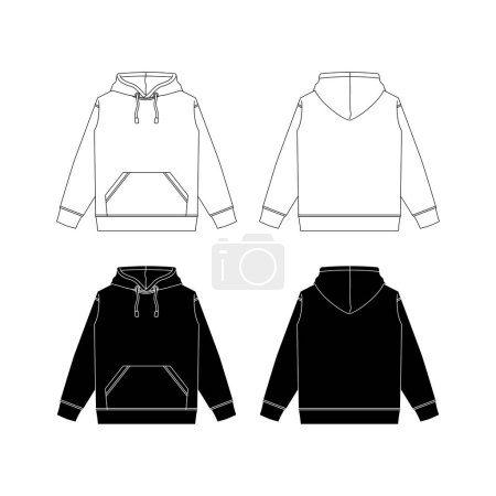 Illustration for Hoodie, flat sketch, fashion design vector. White Background - Royalty Free Image