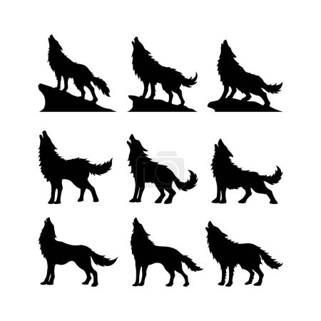 Ilustración de Wolf Howling silueta aislada en blanco, animal salvaje, logotipo con lobo, imagen vectorial - Imagen libre de derechos