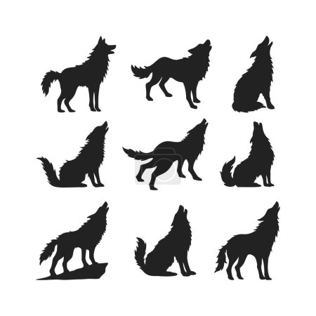 Téléchargez les photos : Loup Silhouette hurlante isolée sur un animal sauvage blanc, logo avec loup, image vectorielle - en image libre de droit