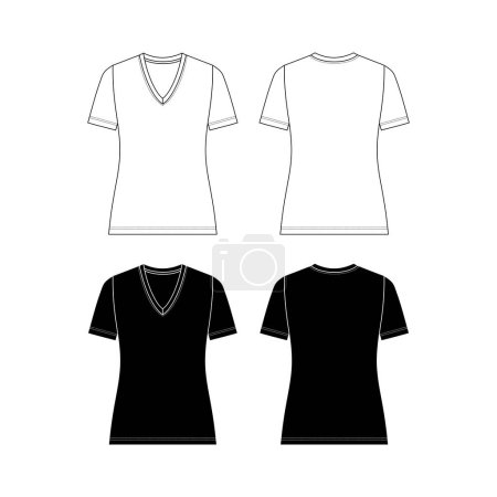 Illustration for Vector short sleeved T-Shirt fashion CAD, woman round neck dropped shoulder top technical drawing, template, flat, sketch. - Royalty Free Image