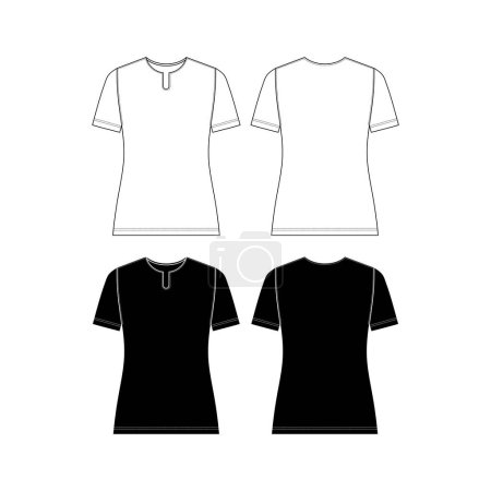 Illustration for Vector short sleeved T-Shirt fashion CAD, woman round neck dropped shoulder top technical drawing, template, flat, sketch. - Royalty Free Image