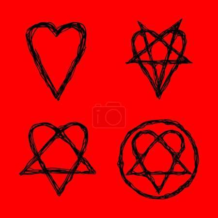 Téléchargez les illustrations : Pentagramme du cœur Cœur inversé Signe, symbole d'amour et de haine, pentagramme et cercle rituel. emblèmes et sigil symboles occultes. - en licence libre de droit