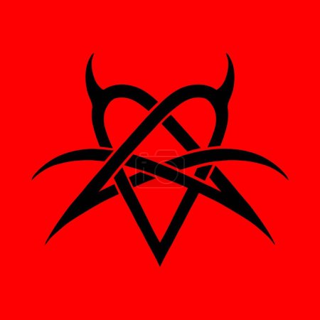 Herz-Pentagramm-umgekehrtes Herztagramzeichen, Symbol für Liebe und Hass, Pentagramm und ritueller Kreis. Embleme und sigil okkulte Symbole.