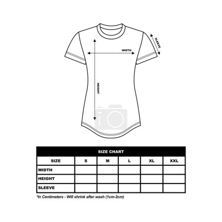 Ilustración de Camiseta de manga corta Tabla de tallas, mujer redonda, cuadrada y cuello en V. dibujo técnico de la moda dibujo plano vector ilustración - Imagen libre de derechos
