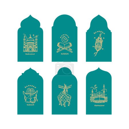 Téléchargez les photos : Ramadan Kareem. Modèle de carte de vœux islamique avec ramadan pour la conception de papier peint. Affiche, bannière média. Un ensemble d'illustrations vectorielles - en image libre de droit