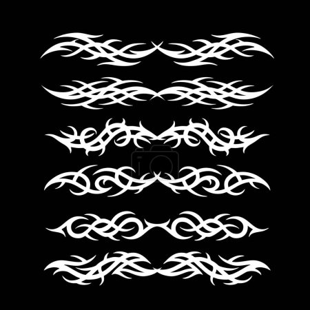 Téléchargez les photos : Ensemble de tatouage néo-tribal, kit de formes d'ornement cybernétique gothique vectoriel celtique, signe hawaïen abstrait. Clipart de silhouette néo-tribale - en image libre de droit