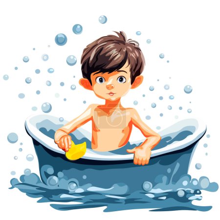  Un garçon se lave dans un bain moussant