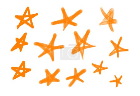 Foto de Colección de etiquetas de graffiti street art con símbolos estrella en color naranja sobre fondo blanco - Imagen libre de derechos