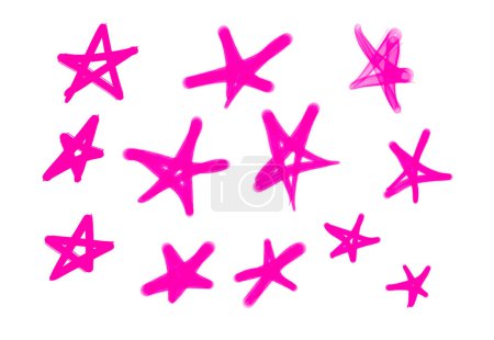 Foto de Colección de etiquetas de graffiti street art con símbolos estrella en color rosa sobre fondo blanco - Imagen libre de derechos