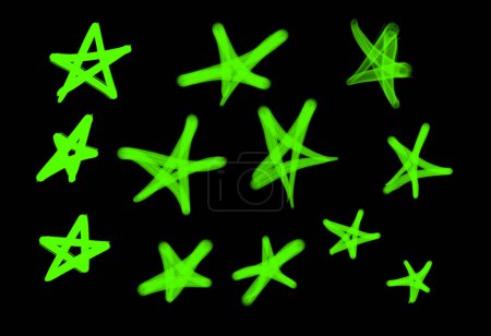 Foto de Colección de etiquetas de graffiti street art con símbolos estrella en color verde claro sobre fondo negro - Imagen libre de derechos