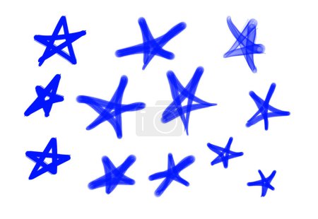 Foto de Colección de etiquetas de graffiti street art con símbolos estrella en color azul sobre fondo blanco - Imagen libre de derechos