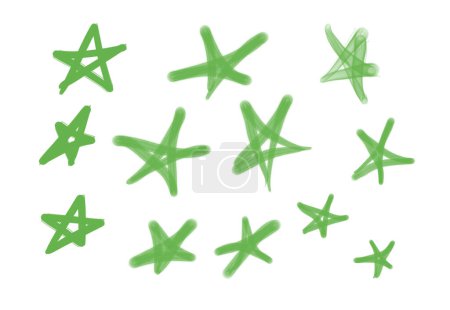 Foto de Colección de etiquetas de graffiti street art con símbolos estrella en color verde sobre fondo blanco - Imagen libre de derechos