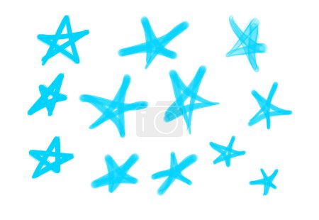 Foto de Colección de etiquetas de graffiti street art con símbolos estrella en color azul claro sobre fondo blanco - Imagen libre de derechos